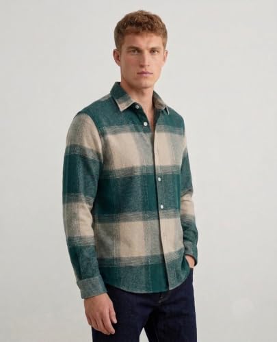 Image of DEELMO Men's Cotton Blend Printed Checkered Casual Shirt | Full Sleeve Button Down Regular Fit Collared Shirt | Soft & Breathable Everyday Wear for Office (Available in Plus Size)