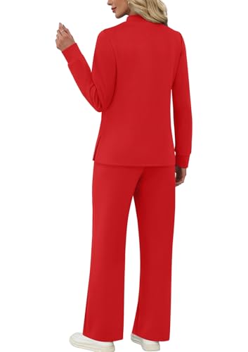 Image of WIHOLL Two Piece Sets for Women Spring Travel Vacation Outfits 2026 Long Sleeve Lounge Sets Side Slit Wide Leg Pants S-3XL