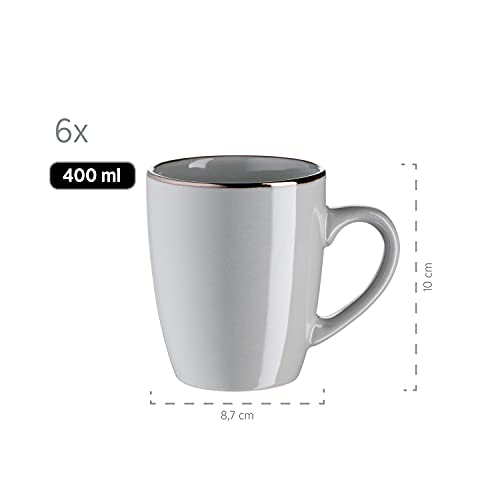 Foto von MÄSER Metallic Rim, Modernes Geschirr Set für 6 Personen mit messingfarbenem Rand, 24-teiliges Kombiservice mit randlosen Coupe-Formen, Steinzeug, Grau
