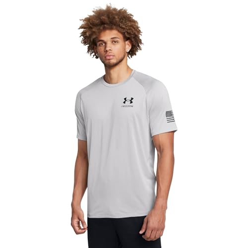 Under Armour Freedom Tech Maglietta a maniche corte da uomo, (011) grigio chiaro erica / nero, M