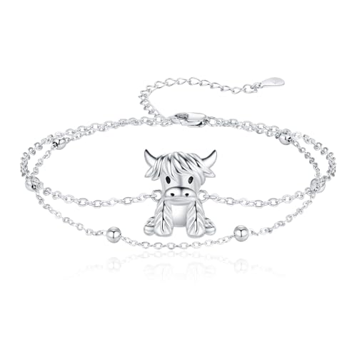925 Sterling Silver Animal Bracelets Anklets Elephant/Highland Cow/Penguin/Sloth Adjustable Jewelry Gifts for women