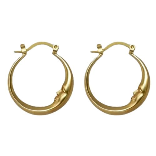 Gothic Moon Earring Unique Big Elliptical Ear Studs Halloween Theme Earwears Gold/Silver Color Ornaments2