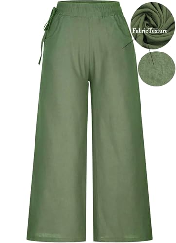 Image of KOTTY Women's Crumble Fabric High Waist Solid Color Drawstring Wide Leg Trousers Loose with Pockets