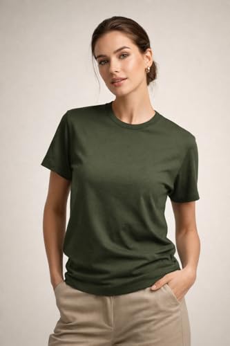 Image of Womens T Shirt Short Sleeve Crew Neck Casual Basic Shirt Soft Cotton Tee Relaxed Fit Lightweight Everyday Women Top Minimalist Style