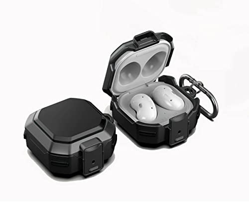 GOKEN Cover Custodia per Samsung Galaxy Buds Live / Buds2 / Buds Pro / Buds2 Pro, in Morbido Silicone TPU e PC Rigido con Moschettone per il Trasporto - Antiurto e Design di Blocco Sicuro, Nero