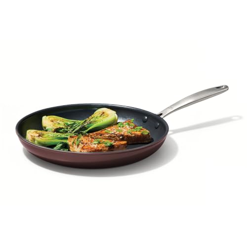 Image of OXO Enhanced 12 inch Frying Pan Skillet, PFAS-Free Ceramic Nonstick Cookware, Stainless Steel Handle, Eggs & Omelet, Dishwasher & Oven Safe, Dark Burgundy