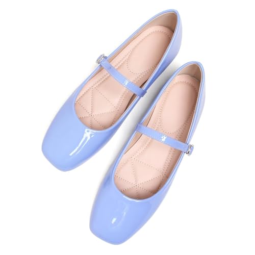 LUXINYU Women Mary Jane Flats Patent Leather Square Toe Adjustable Buckle Strap Ballet Party Dress Shoes3