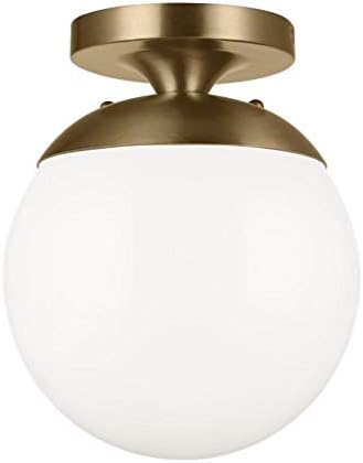 Sea Gull Lighting "7518-848 Leo Smooth White Glass Globe Semi Flush Ceiling Lighting Fixture, 1-Light 60 Watt, 10""H x 8""W, Satin Bronze", "8"""