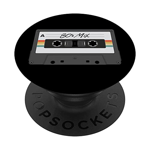 PopSockets Retro 80's Mix Cassette Tape Illustration PopGrip for iPhone 11 and Other Devices with Suitable Cases, Black