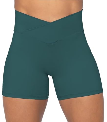 Image of Sunzel Crossover Biker Shorts for Women, No Front Seam V High Waist Yoga Workout Gym Shorts with Tummy Control | 4 Or 6-Inch Inseam, High Waisted, Tummy Control, Crossover Waist, Buttery Soft, No Front Seam, Squat Proof, Compression