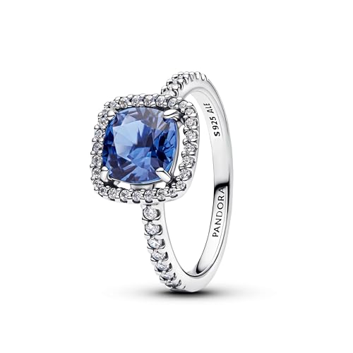 PANDORA Anello da donna in argento scintillante quadrato blu Alone 193550C01, 54/17,2, Argento sterling, Cristallo