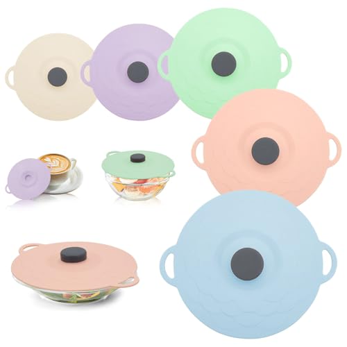 Lot de 5 couvercles en silicone réutilisables avec ventouse - 5 tailles - Résistants à la...