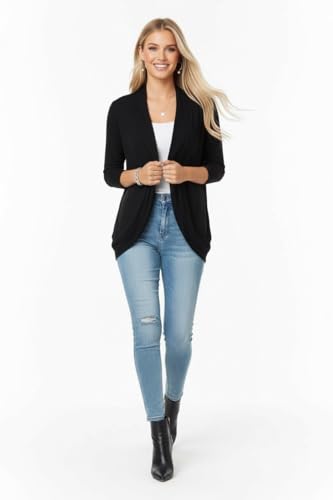 Image of ToBeInStyle Womens Open Front Long Sleeve Lightweight Asymmetrical Draped Cardigan with Side Pockets