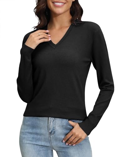 Image of EXCHIC Women's Long Sleeve V-Neck Casual Sweaters Fall Classic Soft Knit Top 2026 Fit Basic Pullover Tops