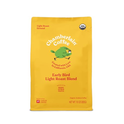 Chamberlain Coffee Early Bird Blend - Light Roast Ground Coffee Beans with Notes of Citrus, Caramel & Milk Chocolate - Specialty Ground Coffee Freshly Roasted In California - 10 oz