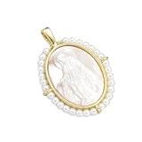 NVOQILIN Colgante ovalado de moda con medallas de la Virgen María, accesorio para hacer joyas con perlas de agua dulce y conchas con diseños de microincrustaciones, One Size, como se describe, como se