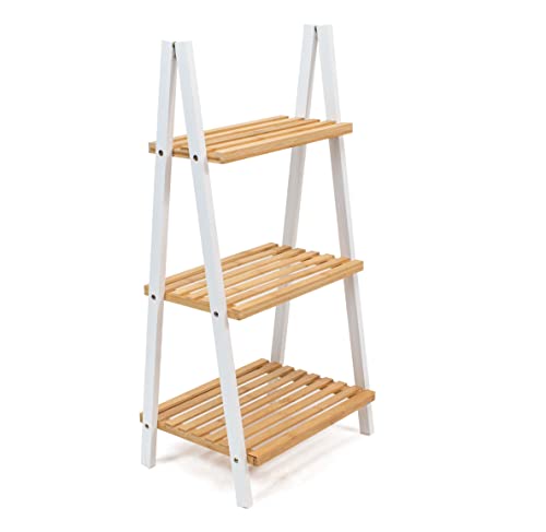 THE SECRET HOME Estantería de Madera - Estantería con 3 o 4 Baldas - Estantería Tipo Escalera para Almacenaje - Decoración Salón, Dormitorio, Despacho - Natural Blanco (3 Baldas)