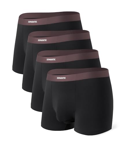 Separatec Men's Underwear Trunks Rayon Made from Bamboo Soft Breathable Dual Pouch Underwear for Men 4 Pack