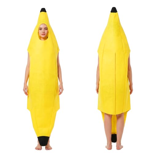 Mowpiny Disfraz Plátano para Adultos Unisex, Traje Platano Divertido y Ligero para Carnaval, Halloween, Cosplay y Fiestas Temáticas, Disfraz Banana Cómodo Talla Única 150-170 cm