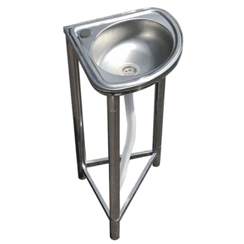 Lavandino ad Angolo per Bagno con Gambe in Acciaio, Lavamani Inox Piccolo, Autoportante, Facile da Installare
