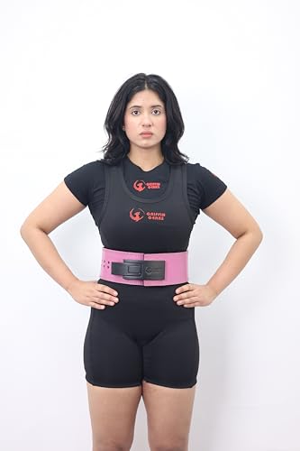 Image of 13mm Lever Powerlifting Belt - Pink Leather Gym Belt with Black Buckle - For Women- Weightlifting, Squats, Deadlifts - IPF Standard- Women (Pink Belt Black Buckle, S)