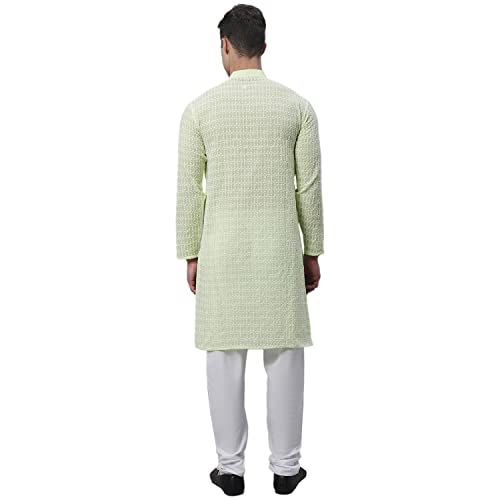 Image of SOJANYA (Since 1958 Men's Pure Cotton Blue Kurta with White Embroidery and White Pyjama Set