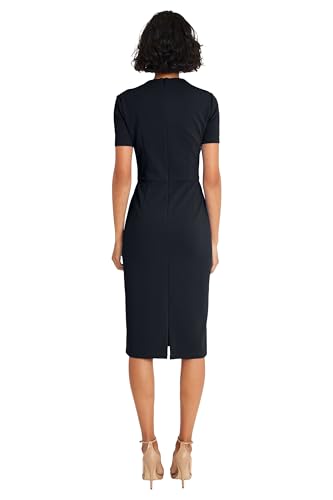 Image of Maggy London Women's Chic Asymmetric Crew Neck Short Sleeve Below The Knee Womens Dresses
