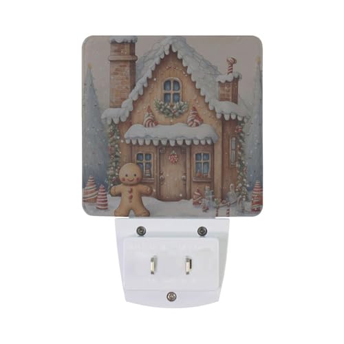 Image of Christmas Gingerbread with House Night Lights 2 Pack Plug-in Wall Led Nightlight Auto Dusk-to-Dawn Sensor Lamps for Bedroom Kitchen Bathroom