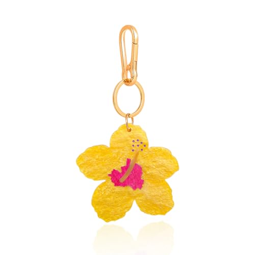 Tropical Hibiscus Flower Bird Butterfly Keychain Bag Charm Keychain Gold-Tone Clasp, 5.3 Inches