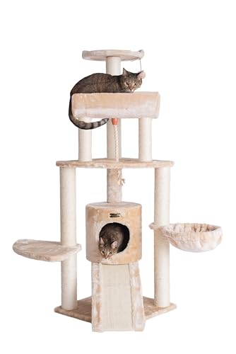 Torre para Gatos Beige de 58 Pulgadas con Canasta, Rampa y Condo miniatura 4
