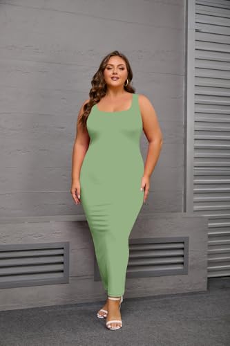 Image of YeGine Women Plus Size Sleeveless Bodycon Maxi Dresses Sexy Slim Tank Dresses