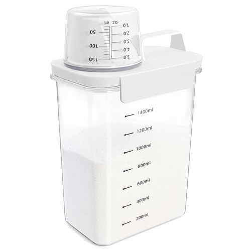 Washing Powder Storage Container, 1800ml Capacity Laundry Room Organizer & Detergent Dispenser, Detergent Container for Fabric Softener, Scent Booster, Laundry Powder with Measuring Cup