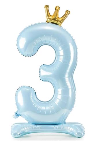 Ayaklı ve Kral Taç'lı Rakam Folyo Balon 34 İnç 76 Cm (Bebe Mavisi, 3)