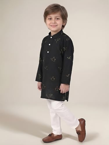 Image of POLKA TOTS Boys Cotton Ethnic Kurta Pajama Set with Attached Koti | Ethnic Motif Wear Kids Kurta Pyjama for Boys & Toddlers | Traditional Dress for Weddings & Festivals | Festive Jubba Set for Babies