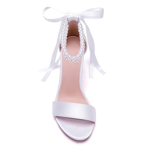 Pearl Wedding Shoes for Bride High Heels Block Heels Bridal Shoes with Bow Women Chunky Heels Sandals2