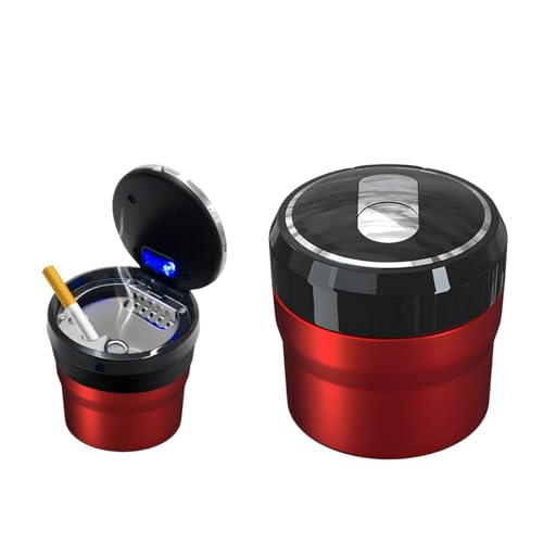 Image of DXNQ Car Ashtray with Lid, Easy Clean Up Detachable Smokeless Ashtray with LED Blue Light, Portable Mini Ash Tray Cup Holder for Car Home Office Travel, Interior Auto Accessories (Red, Small)