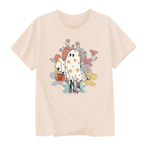 Halloween T-Shirt for Girls Retro Spooky Cotton Short Sleeve Tee for Ages 1-10