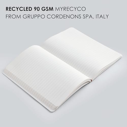 Image of myPAPERCLIP Signature Series A5 Ruled Notebook | 192 Pages, 90 GSM Recycled Paper, Soft Cover, A5 (5.83 x 8.27 in) | Flat Lay | Bookmark & Elastic Closure | Bosco