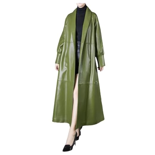 Spring Autumn Extra Long Soft Leather Trench Coat For Women Shawl Collar Belt Elegant Luxury Fashion Overcoat EN8 XXL