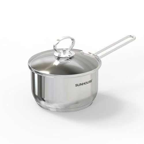 SUNHOUSE 1.5 QT Sauce Pan with Lid, Fully Clad Stainless Steel Pot