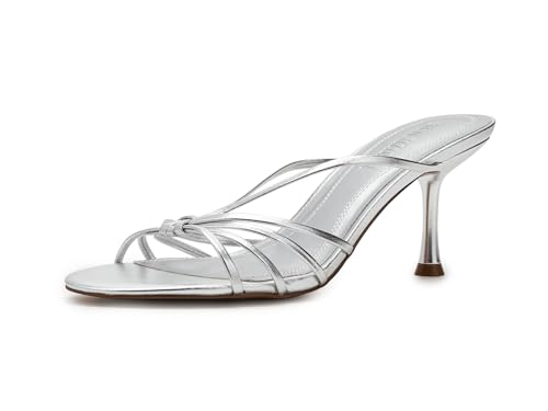 Steve Madden Women's Edna Heeled Sandal, Silver Leather, 6