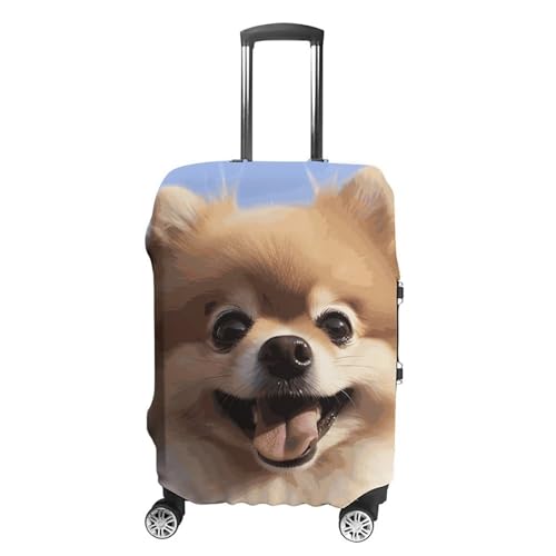 Happy Pomeranian Luggage Cover, Washable Elastic Suitcase Cover Protector Fit 18-32 Inch Luggage