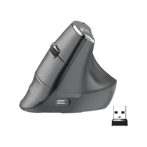 Eelexa New Dual Mode Ergonomic Mouse, Rechargeable Bluetooth Vertical Ergo Mouse Wireless 5 Adjustable DPI, Silent 2.4GHz Optical Carpal Tunnel Mouse for Compatible with Laptop, PC(Right Hand)