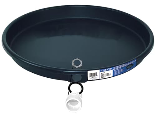 24' Inner Diameter 26' Outer Diameter Black Plastic Water Heater Drain Pan with Fittings 2.5' Deep for Use On Electric or Gas Water Heaters