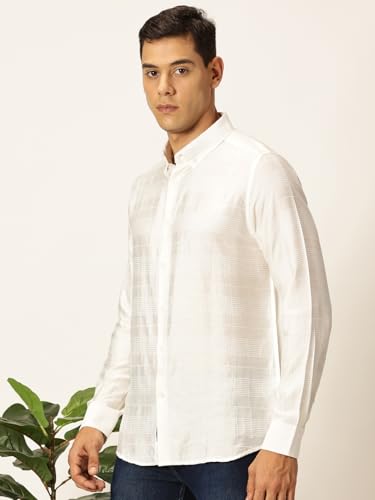 Image of Thomas Scott Men's | Self-Design | Full Sleeve | Slim Fit | Poly Cotton | Spread Collar | Casual Shirt
