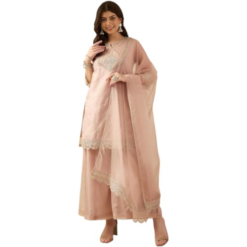 LookMark Women's Organza Kurta Set with Dupatta with Silver Embro...