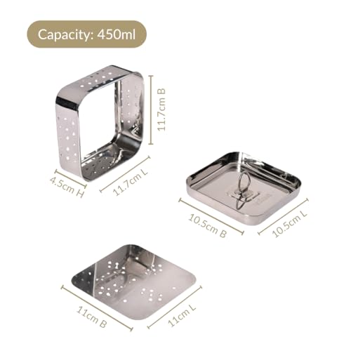 Image of Nestasia Small Stainless Steel Paneer Maker (450 ml) - Square Paneer Maker Mould Press with Lid | Rust Resistant Medium Paneer Strainer - Perfect for Fresh Paneer, Tofu & Sprouts