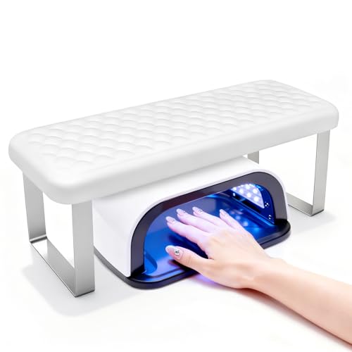 AIKYA Manicure Hand Rest for Nails Tech - Erasable Nail Arm Rest with Comfort Memory Foam, High Rebond & Non-Slip Aluminum Alloy Base-White