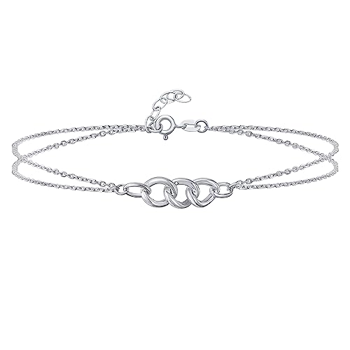 Tobillera de plata de ley de doble cadena entrelazada ajustable para mujer