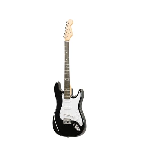Image of STA 39-Inch 6-String Electric Guitar for Beginners & Intermediate (Black) | SSS Single Coil Pickups | Basswood Body, Rosewood Neck & Fretboard | Standard Tremolo Bridge with Whammy Bar